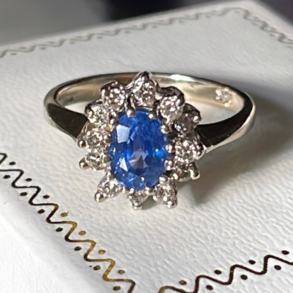 18k Unheated  Sapphire and Diamond Halo Ring